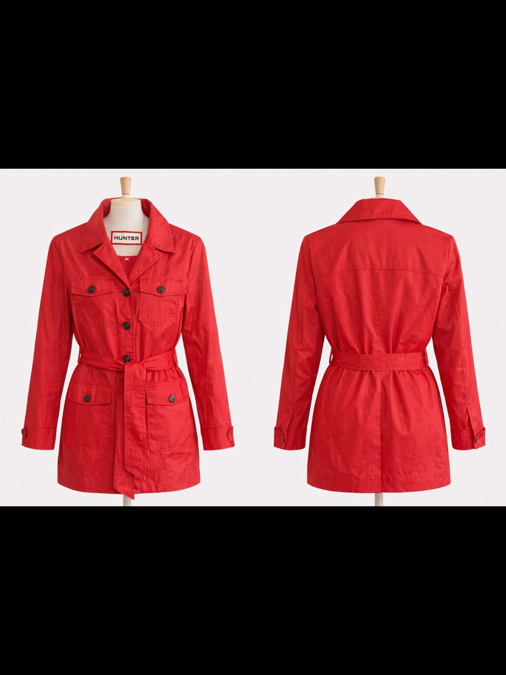 Hunter Size Small NEW Women's Red Utility Trench Coat with Tie Belt NEW